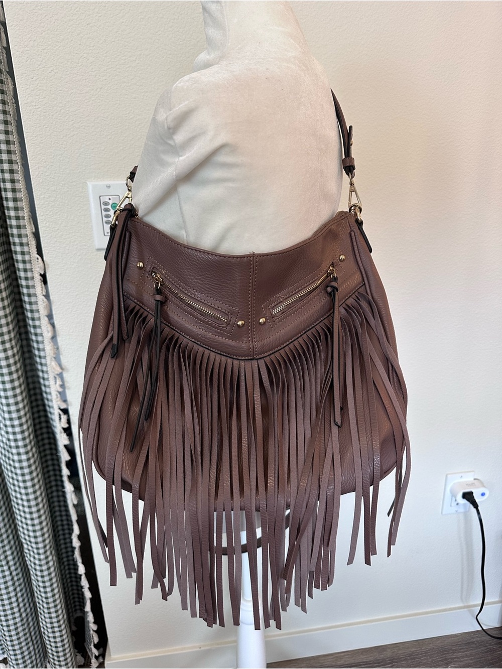 Bohemian Fringe Hobo Antik Kraft Taupe Fringe Leather Shoulder Bag